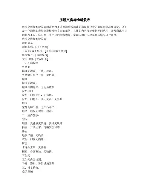 房屋交房标准验收表