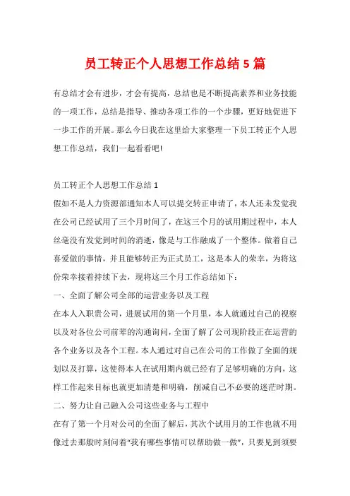 员工转正个人思想工作总结5篇