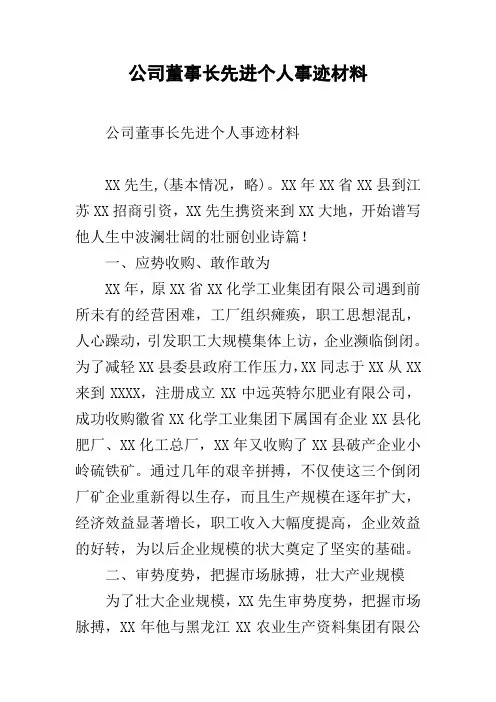 公司董事长先进个人事迹材料