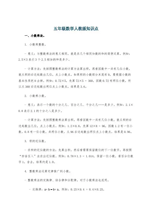 五年级数学人教版知识点