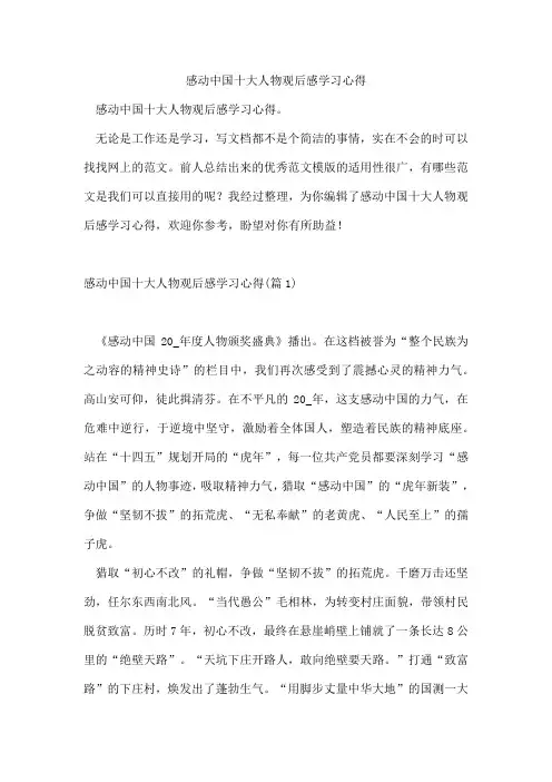 感动中国十大人物观后感学习心得