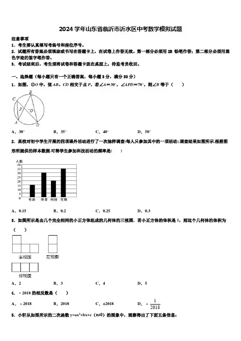 2024届山东省临沂市沂水区中考数学模拟试题含解析