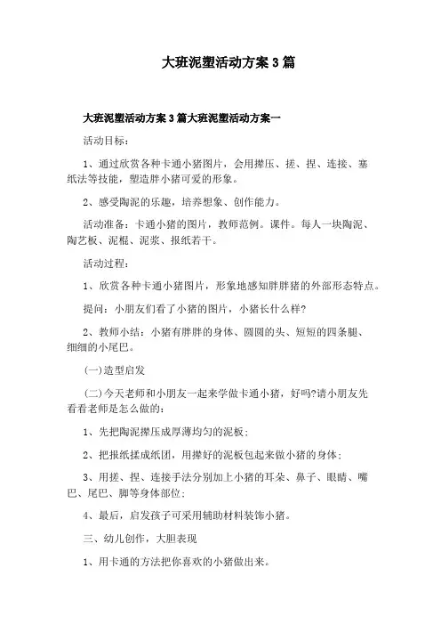 大班泥塑活动方案3篇