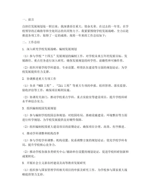发展规划处个人工作总结