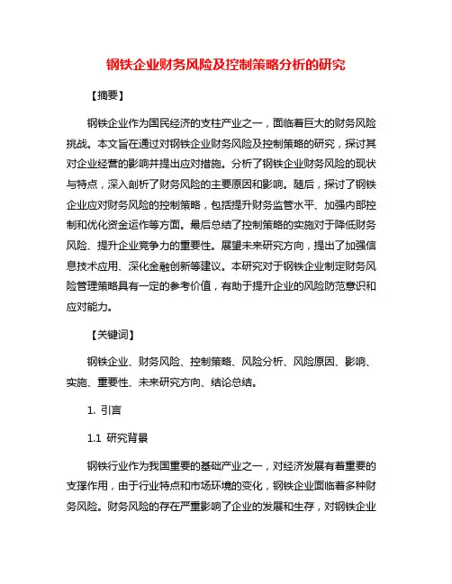 钢铁企业财务风险及控制策略分析的研究