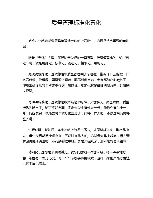 质量管理标准化五化