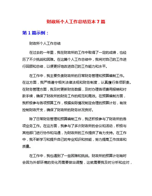 财政所个人工作总结范本7篇