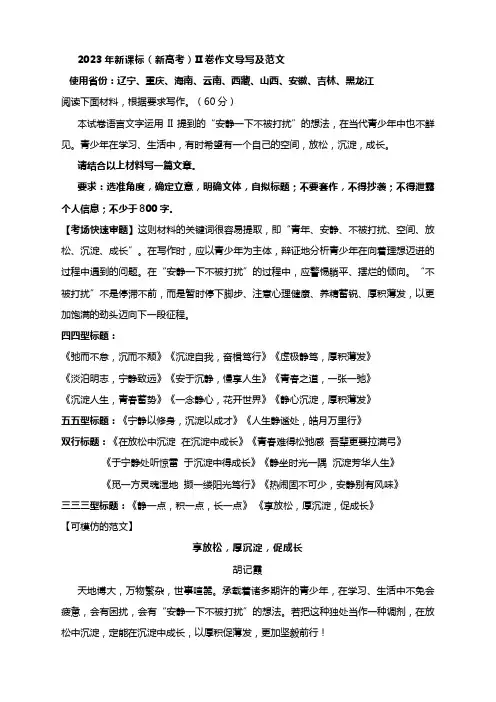 2023年新课标(新高考)II卷作文导写及范文