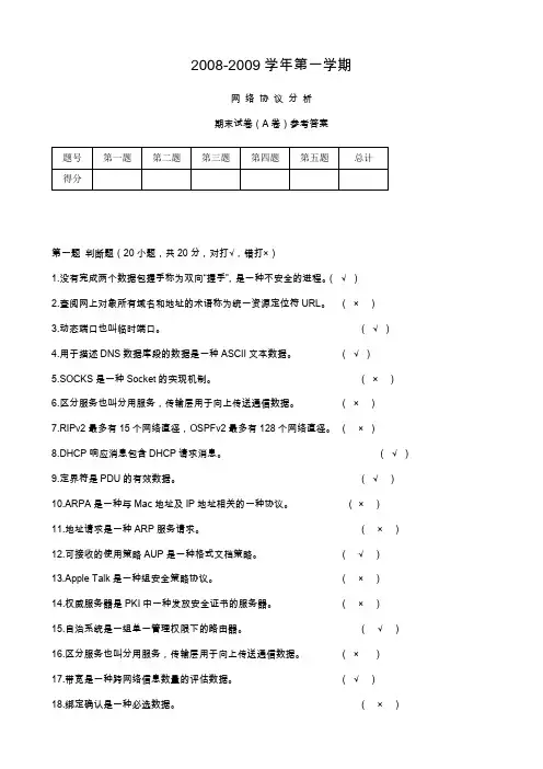 网络协议分析期末考试