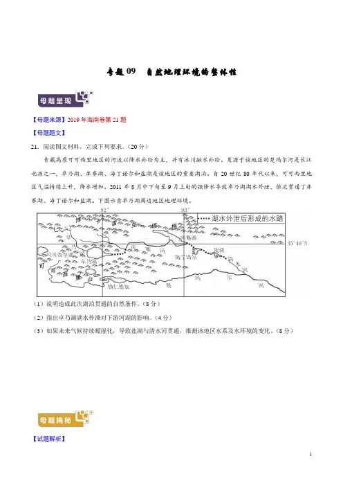 《高考真题》专题09 自然地理环境的整体性-2019年高考地理母题题源系列(原卷版)