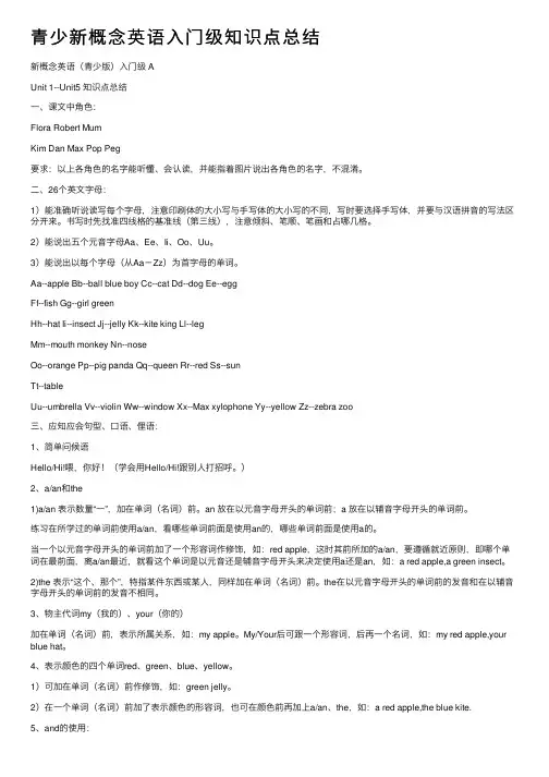 青少新概念英语入门级知识点总结