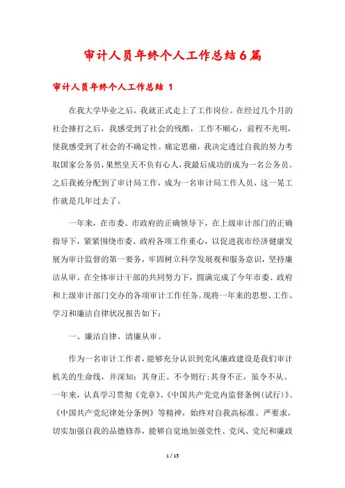 审计人员年终个人工作总结6篇