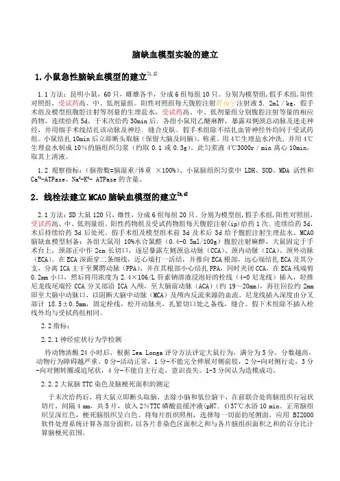 脑缺血模型的建立及预算