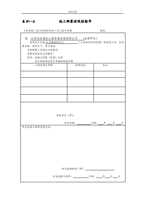 施工测量放线报验单(实用模板)