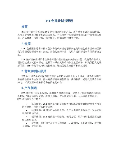 SYB创业计划书膏药