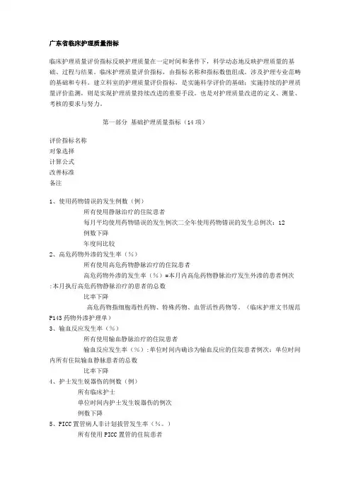 广东临床护理质量指标