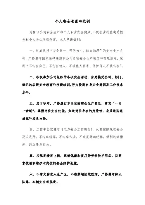 个人安全承诺书范例（6篇）