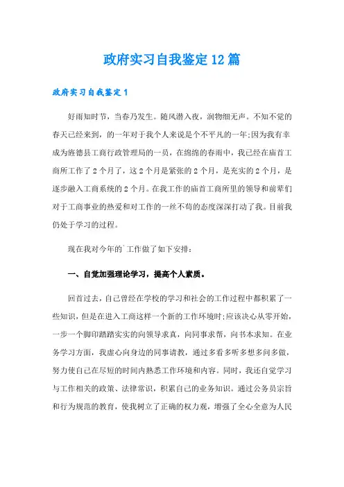 政府实习自我鉴定12篇
