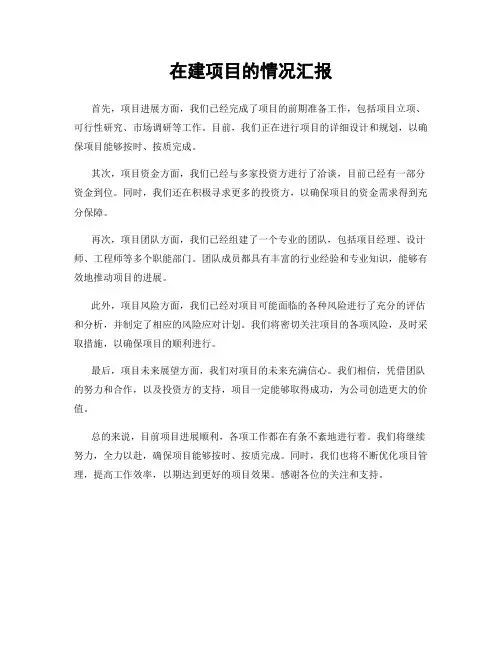 在建项目的情况汇报
