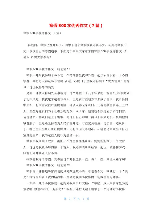 寒假500字优秀作文(7篇)