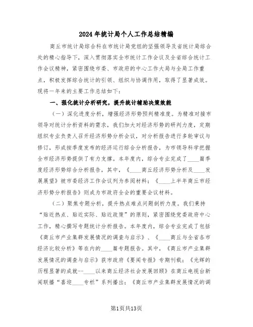 2024年统计局个人工作总结精编（7篇）
