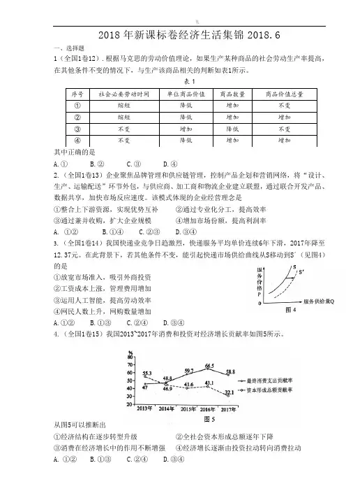 2018年度高考精选题经济生活试题.汇编