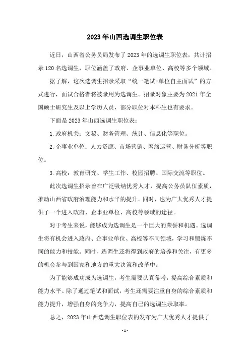 2023年山西选调生职位表