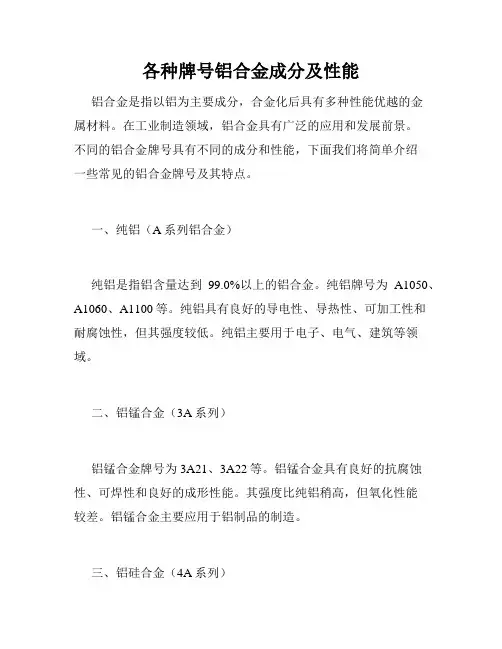 各种牌号铝合金成分及性能