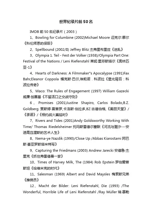 世界纪录片前50名