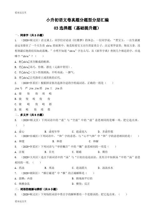 2023-2024年小学语文六年级小升初基础提升专题汇编03选择题(通用版)