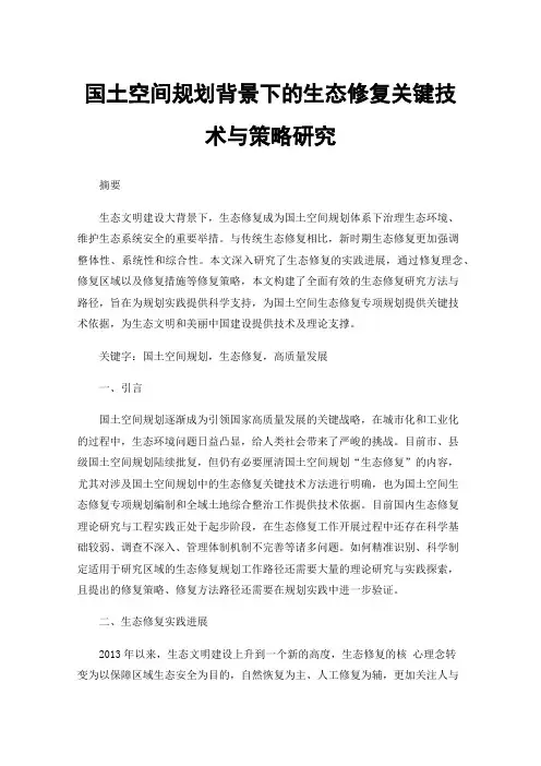 国土空间规划背景下的生态修复关键技术与策略研究