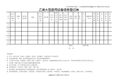 乙类大型医用设备信息登记表