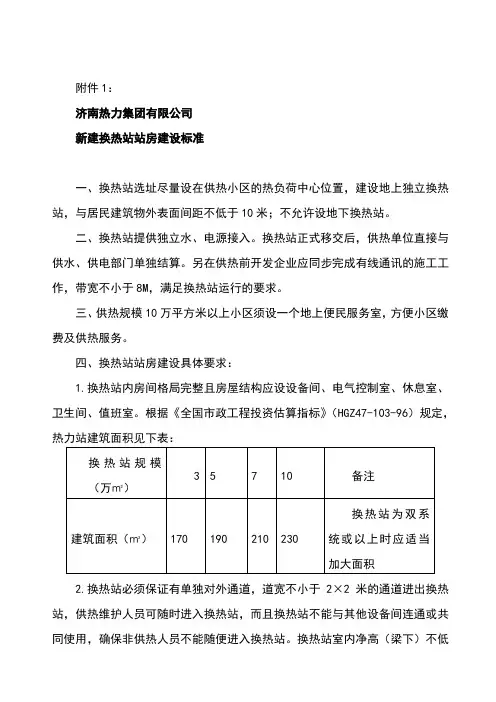 新建换热站站房建设标准