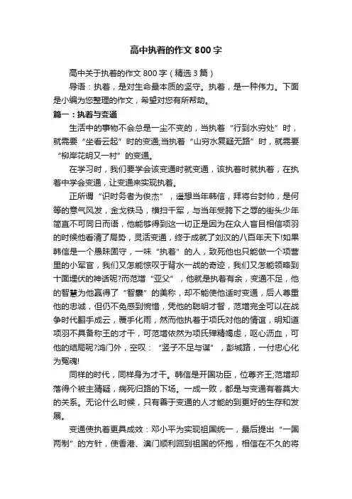 高中执着的作文800字