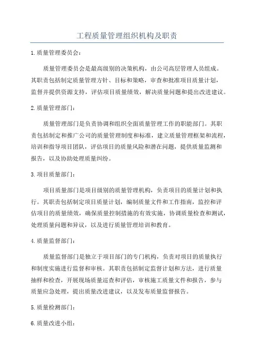 工程质量管理组织机构及职责