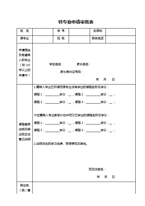 转专业申请审批表