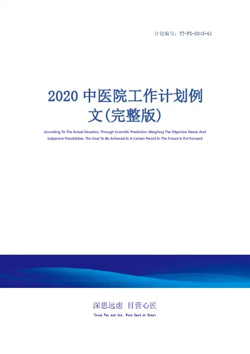 2020中医院工作计划例文(完整版)