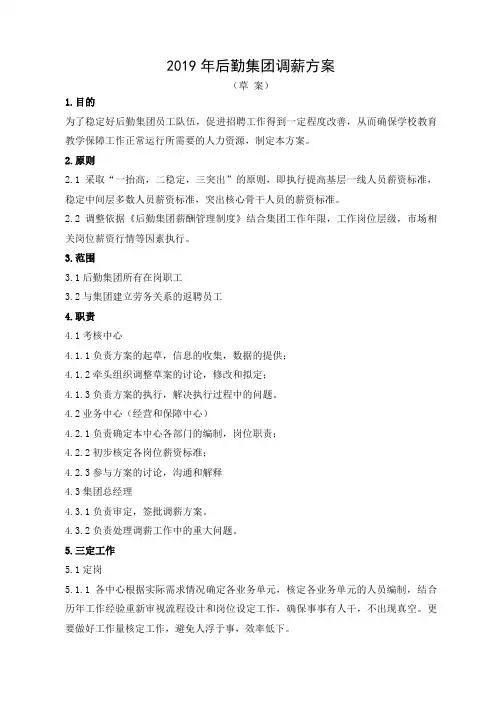 2019年后勤集团调薪方案