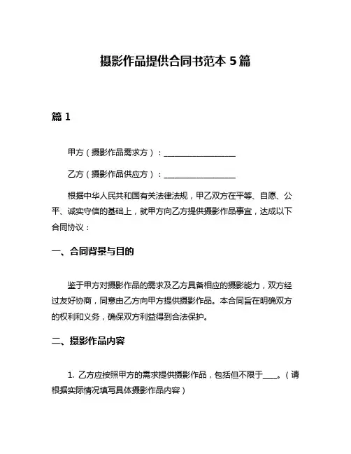 摄影作品提供合同书范本5篇