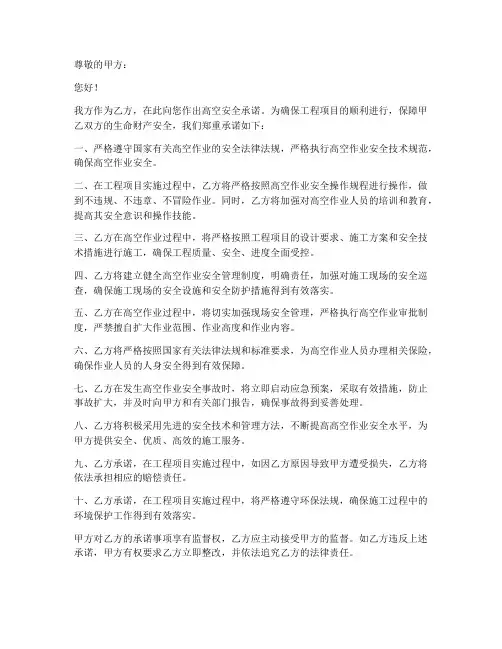 乙方对甲方高空安全承诺书