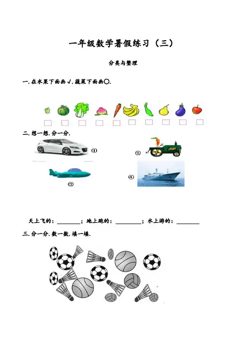 一年级数学暑假练习(三)-分类与整理 (含解析)