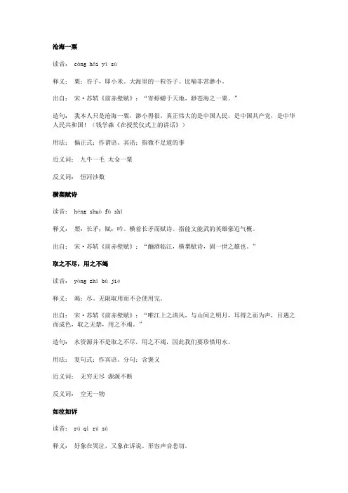 关于赤壁赋的成语