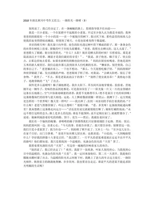 2018年湖北黄冈中考作文范文：一路阳光一路晴(3)