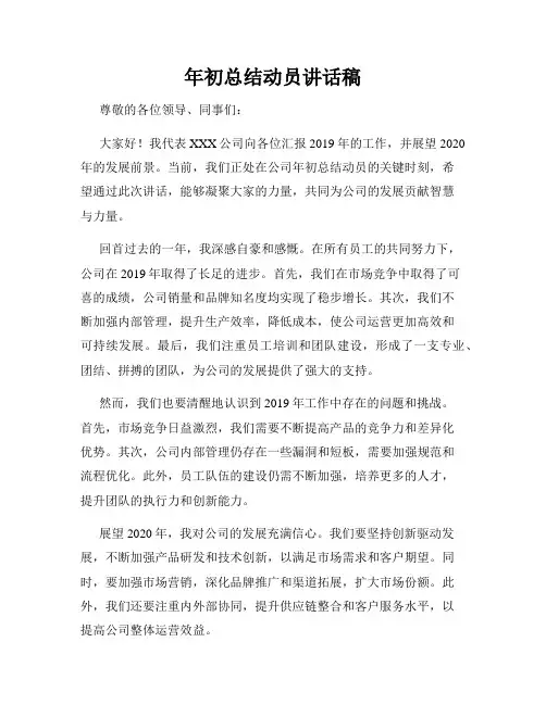 年初总结动员讲话稿