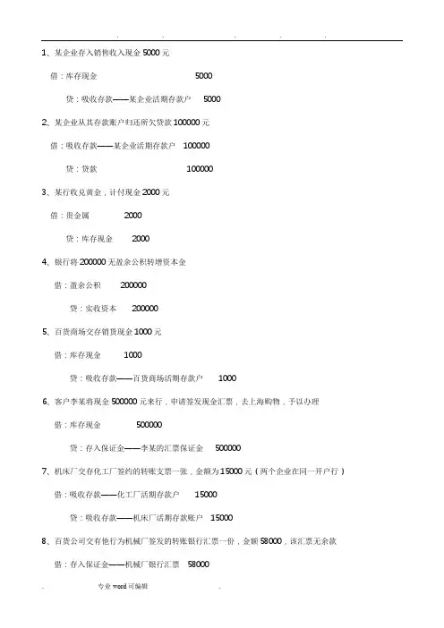 金融会计分录