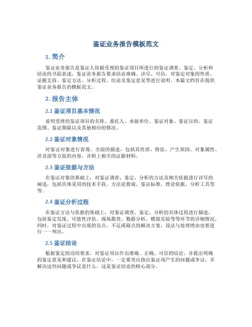 鉴证业务报告模板范文