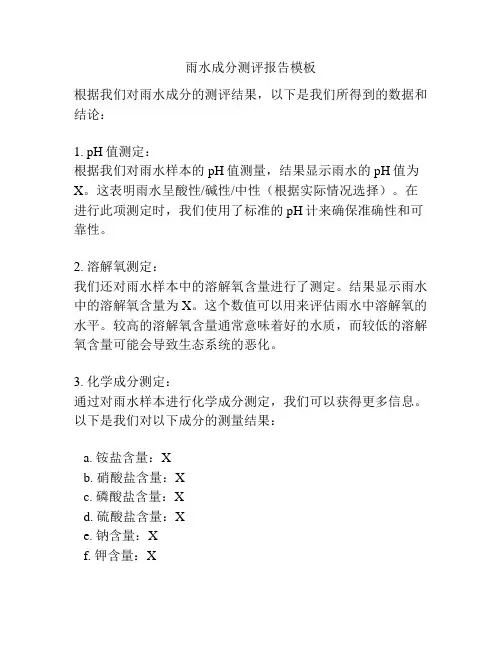 雨水成分测评报告模板