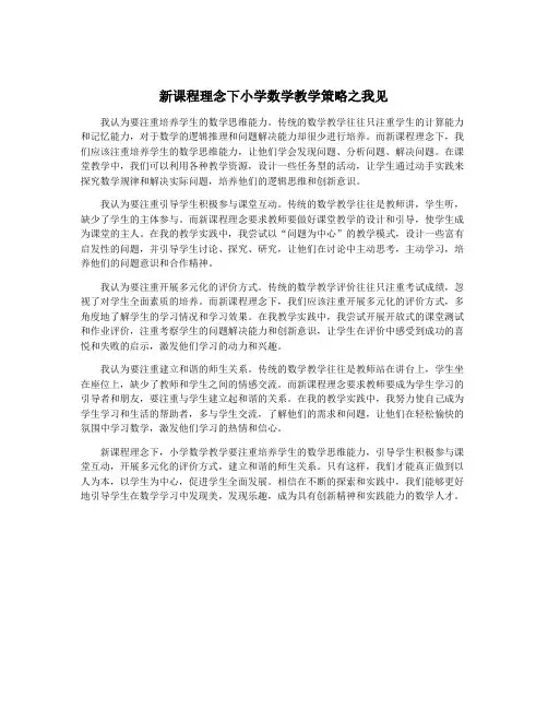 新课程理念下小学数学教学策略之我见