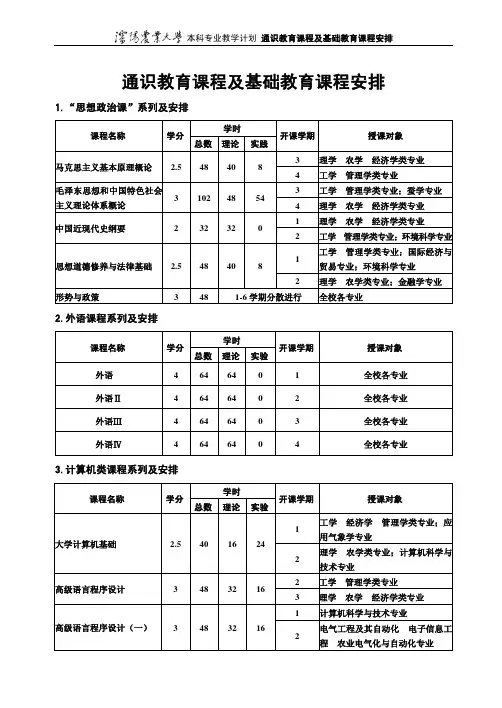 4. 通识教育课程及基础教育课程安排