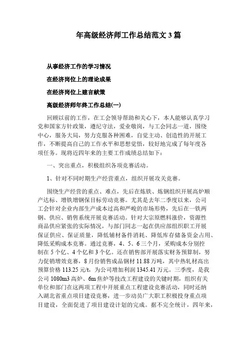 年高级经济师工作总结范文3篇